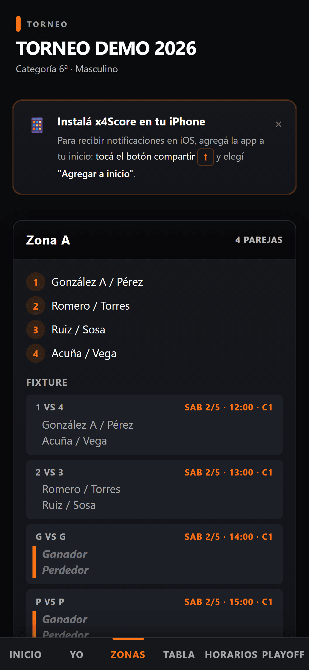 Zonas y fixture